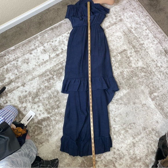 Annabelle A'GACI Sleeveless High/low Dress ruffle top Navy Blue belted SZ M - Picture 7 of 10